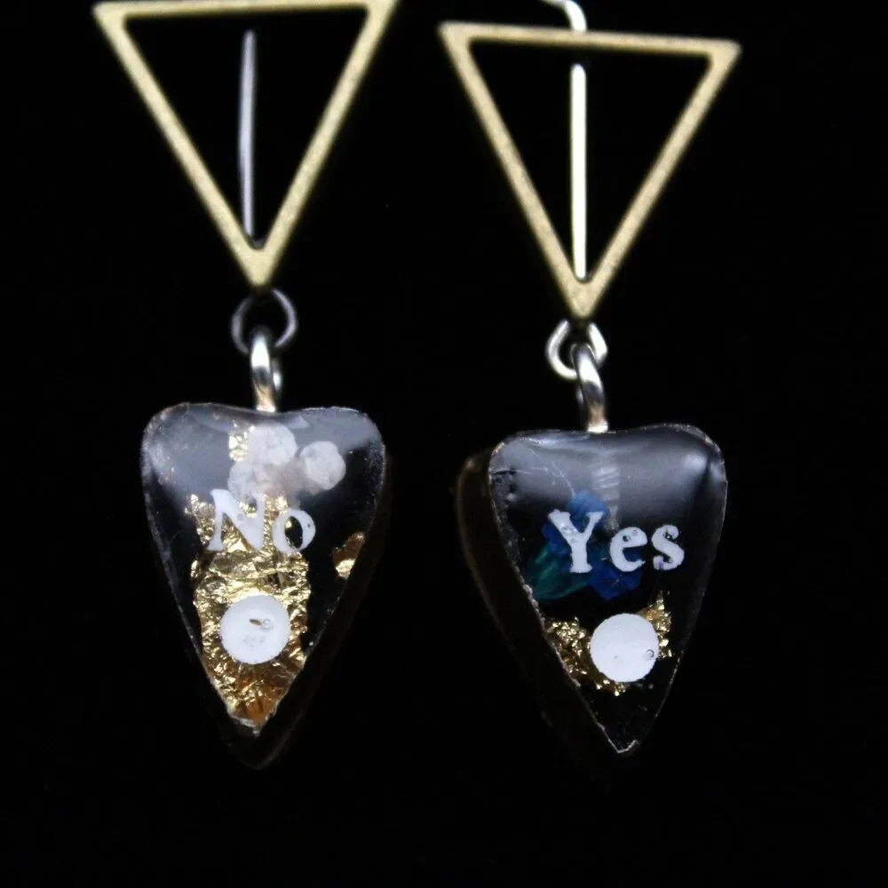 Black and Gold Wild Flower Ouija Planchette Wire Hook Earrings